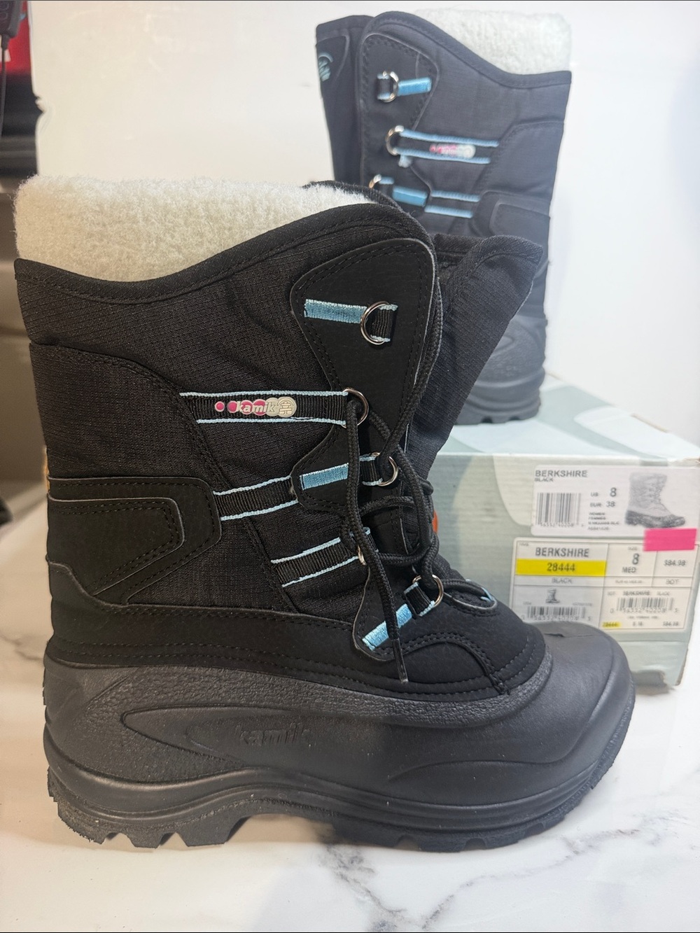 Kamik Black Winter Boots with Pink Accent